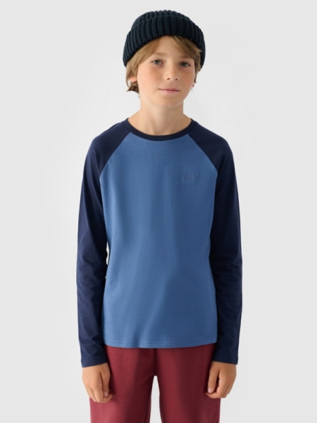 Camiseta de Manga Larga Lisa para Chico - Azul Marino - 4FJWAW24TLONM293   