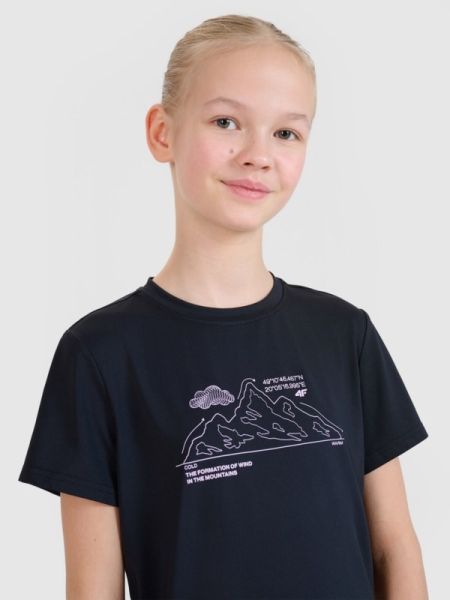 Camiseta trekking slim niña con estampado - negro 4FJWSS25TFTSF1199 negro