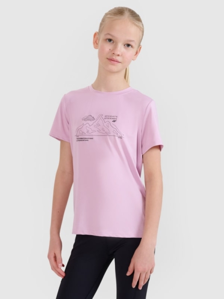 Camiseta trekking slim niña con estampado - rosa 4FJWSS25TFTSF1199 rosa