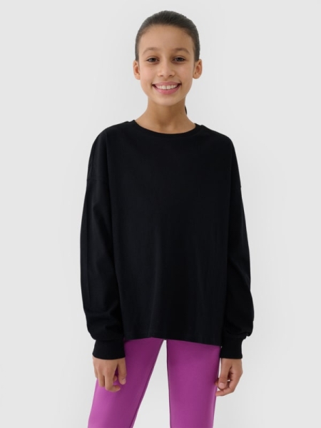 Camiseta Oversize de Manga Larga Lisa para Chica - Negro - 4FJWSS25TLONF377        