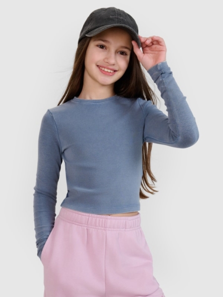 Camiseta De Manga Larga Ajustada Lisa Para Chica - Azul Marino - 4FJWSS25TLONF430   
