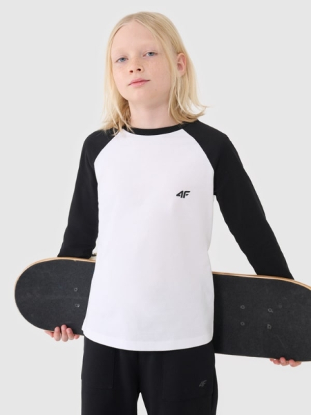 Camiseta de Manga Larga Lisa para Chico - Blanco - 4FJWSS25TLONM420   
