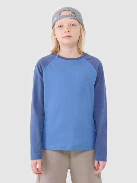 Camiseta de Manga Larga Lisa para Chico - Azul - 4FJWSS25TLONM420   