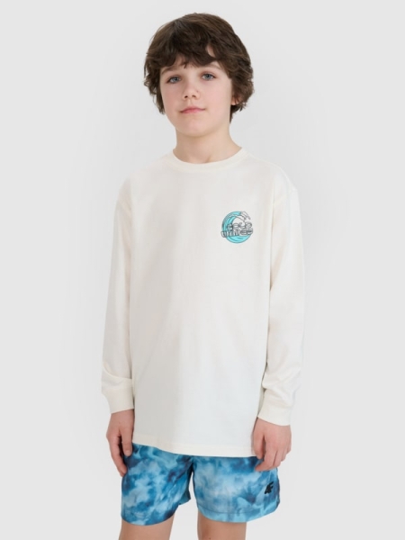 Camiseta de Manga Larga Lisa para Chico - Blanco - 4FJWSS25TLONM435      