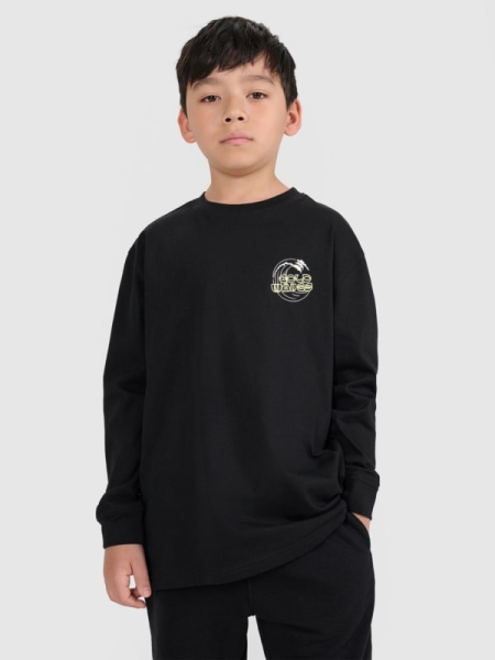Camiseta de Manga Larga Lisa para Chico - Negro - 4FJWSS25TLONM435      
