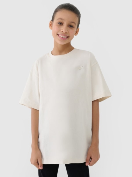 Camiseta oversize lisa de niña - beige 4FJWSS25TTSHF1851 Beige