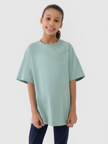 Camiseta oversize lisa de niña - turquesa 4FJWSS25TTSHF1851 turquesa