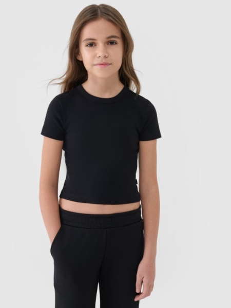 Camiseta slim crop-top plain de niña - negro 4FJWSS25TTSHF1852 negro