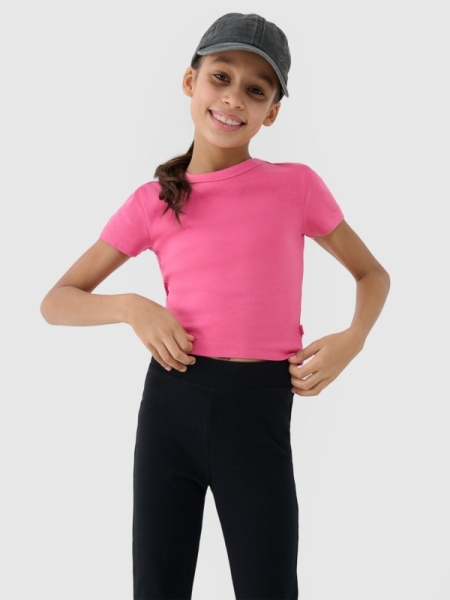 Camiseta slim crop-top lisa de niña - rosa 4FJWSS25TTSHF1852 rosa