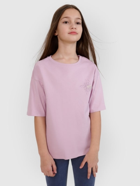 Camiseta oversize de niña con estampado - violeta 4FJWSS25TTSHF1853 violeta
