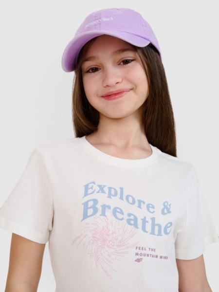 Camiseta regular de niña con estampado - blanco 4FJWSS25TTSHF1854 Blanco