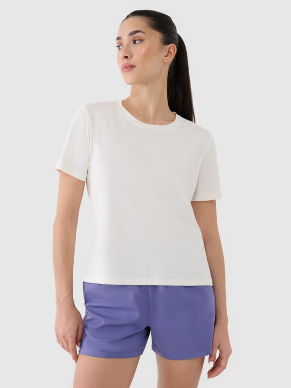 Camiseta de entrenamiento oversize de secado rápido para mujer - Blanca 4FRSS25TFTSF1236 Blanco