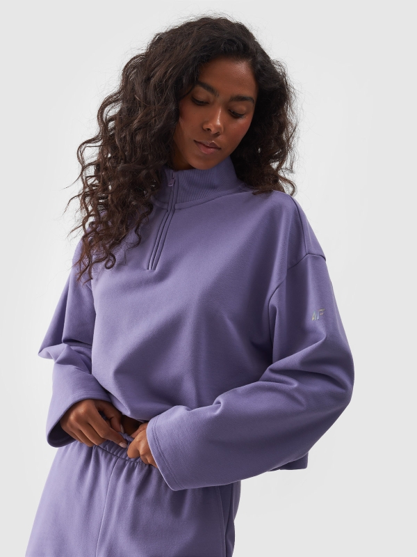 Sudadera cropped de mujer sin capucha - violeta 4FWAW24TSWSF1337 violeta