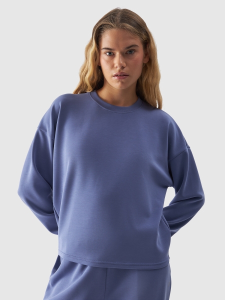 Sudadera corta de mujer con modal - azul marino 4FWAW24TSWSF1342 azul marino