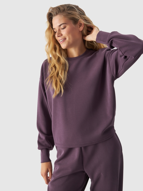 Sudadera cropped de mujer con modal - violeta 4FWAW24TSWSF1342 violeta