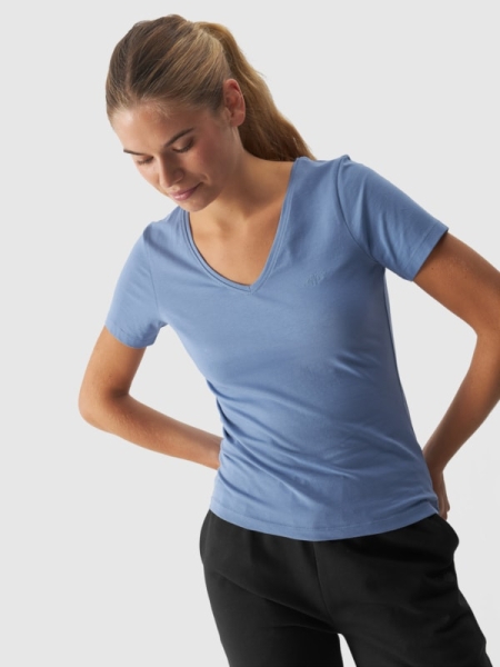 T-shirt con Cuello en V para Mujer - Azul-Marino - 4FWAW24TTSHF1649 