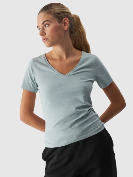 T-shirt con Cuello en V para Mujer - Turquesa - 4FWAW24TTSHF1649   