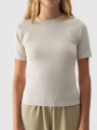 Camiseta slim crop-top lisa de mujer - beige 4FWAW24TTSHF1806 Beige