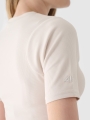 Camiseta slim crop-top lisa de mujer - beige 4FWAW24TTSHF1806 Beige