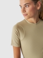 Camiseta slim crop-top lisa de mujer - caqui 4FWAW24TTSHF1806 oliva/caqui