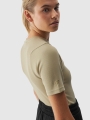 Camiseta slim crop-top lisa de mujer - caqui 4FWAW24TTSHF1806 oliva/caqui