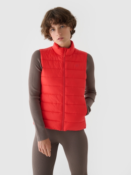 Chaleco acolchado de plumón para mujer con cuello alto - coral 4FWAW24TVJAF139 Rojo