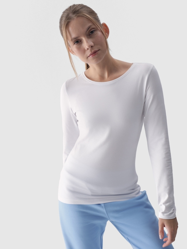 Camiseta de manga larga slim plain para mujer - blanco 4FWMM00TLONF376 Blanco