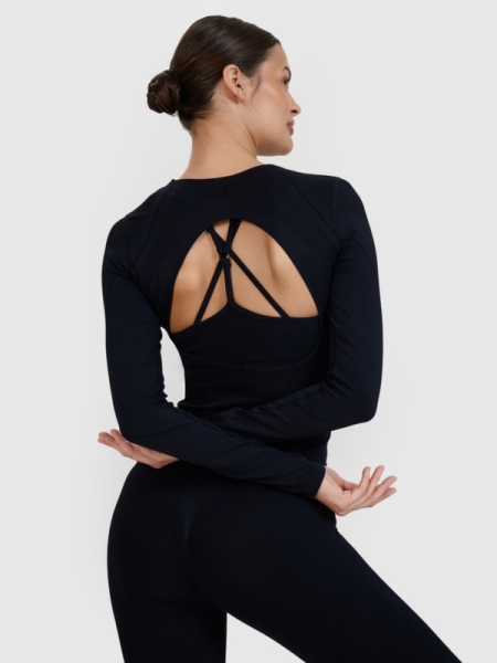 Camiseta de Manga Larga Lisa para Mujer - Negro - 4FWSS25TFLOF403        