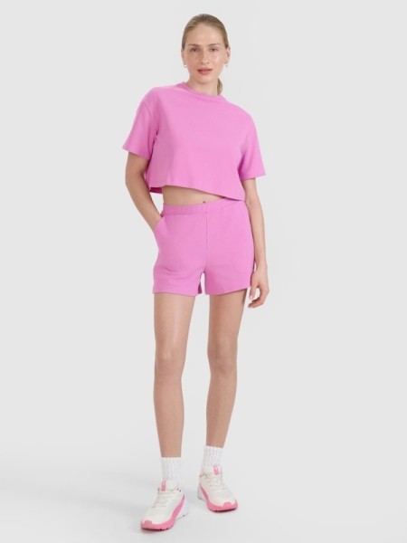 Shorts de Punto tipo Gofre para Mujer - Rosa - 4FWSS25TSHOF531 