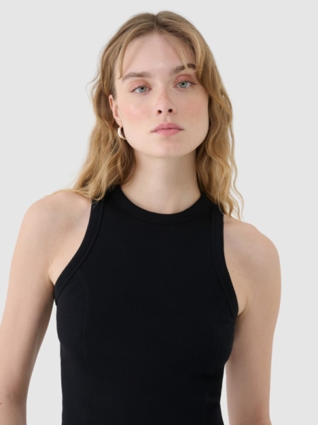 Top de punto de canalé entallado para mujer - negro 4FWSS25TSLEF119 negro