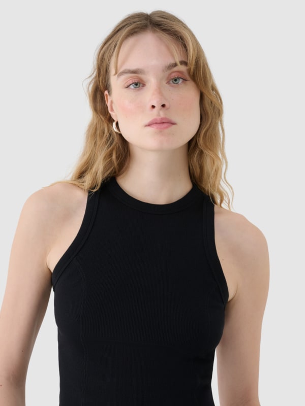 Top de punto de canalé entallado para mujer - negro 4FWSS25TSLEF119 negro