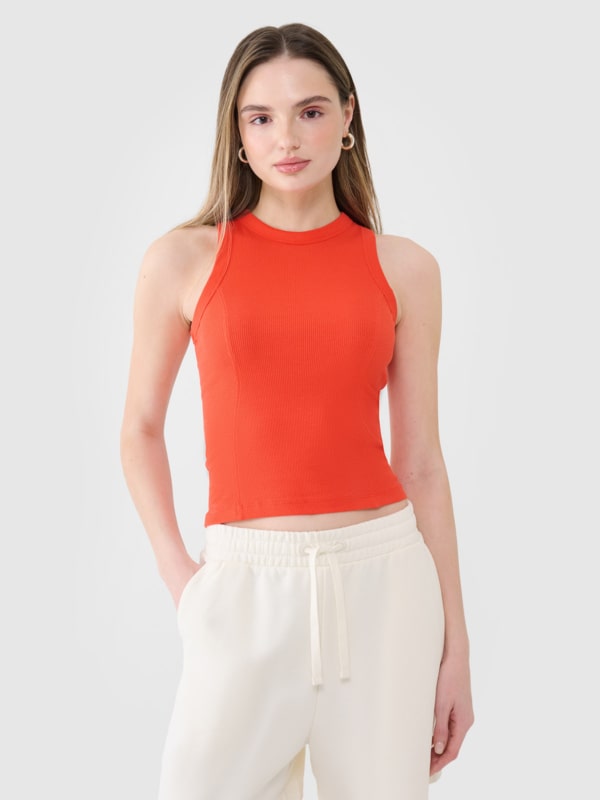 Top de punto de canalé entallado para mujer - rojo 4FWSS25TSLEF119 Rojo