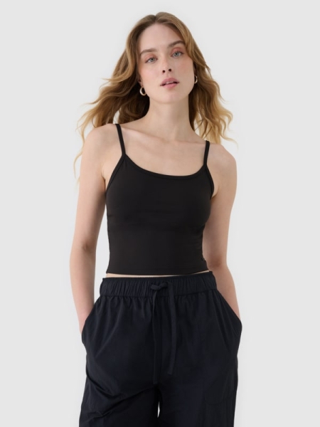 Women's slim crop-top - negro 4FWSS25TSLEF127 negro