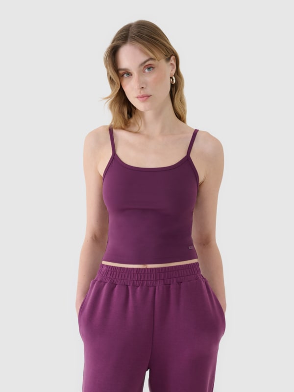 Women's slim crop-top - violeta 4FWSS25TSLEF127 violeta