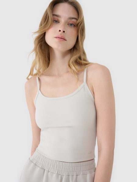 Women's slim crop-top - beige 4FWSS25TSLEF127 Beige