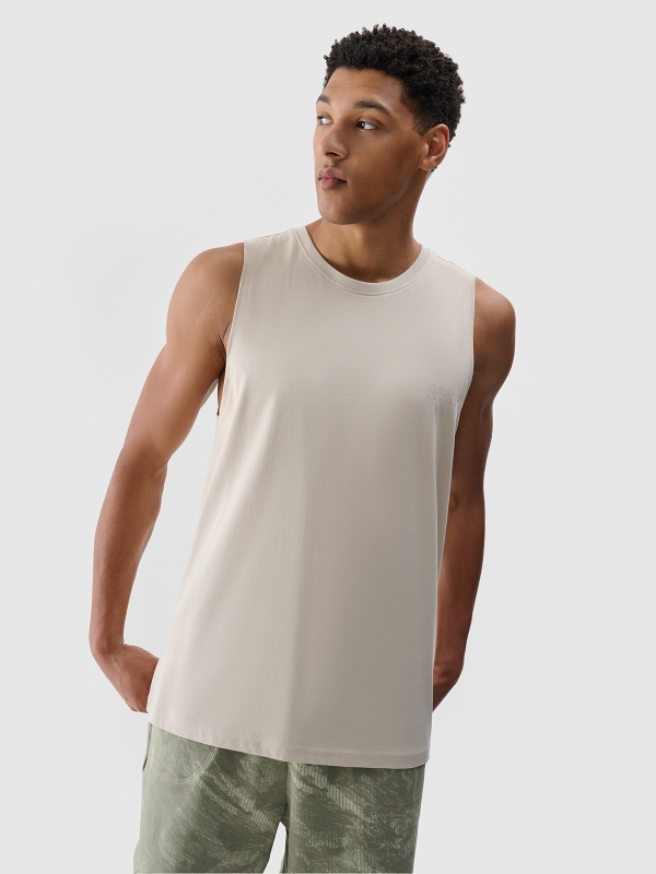 Camiseta de tirantes oversize para hombre - beige 4FWSS25TSLEM128 Beige