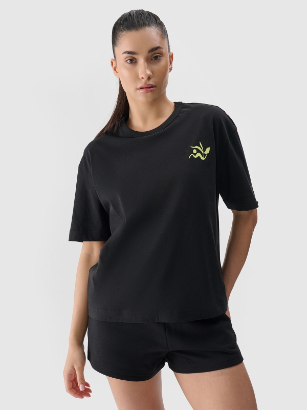 Camiseta regular de mujer con estampado - negro 4FWSS25TTSHF1967 negro