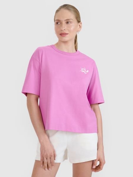 Camiseta regular de mujer con estampado - rosa 4FWSS25TTSHF1967 rosa