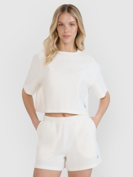 Camiseta crop-top mujer de punto gofre - blanco 4FWSS25TTSHF1977 Blanco