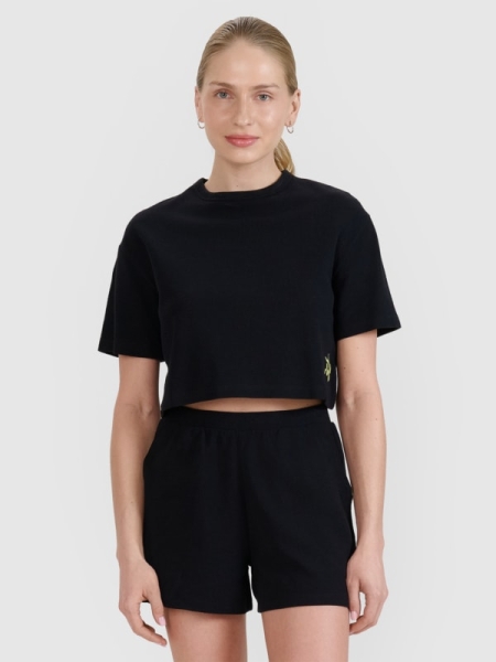 Camiseta crop-top mujer de punto gofre - negro 4FWSS25TTSHF1977 negro