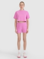 Camiseta crop-top de mujer de punto gofre - rosa 4FWSS25TTSHF1977 rosa