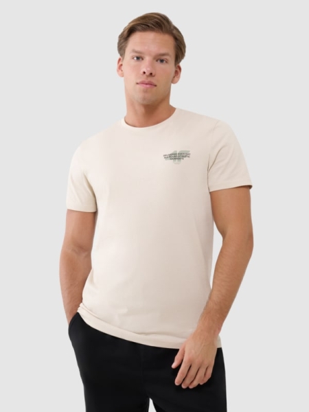 Camiseta regular de hombre con estampado - beige 4FWSS25TTSHM1974 Beige