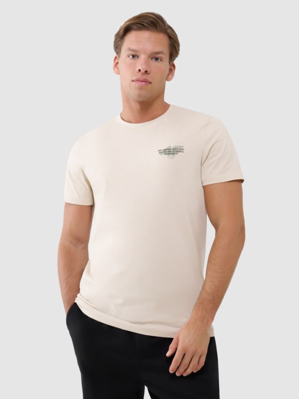 Camiseta regular de hombre con estampado - beige 4FWSS25TTSHM1974 Beige