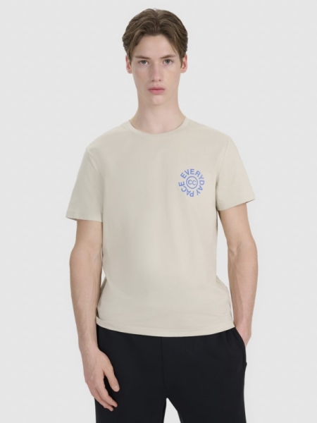 Camiseta regular de hombre con estampado - beige 4FWSS25TTSHM1980 Beige