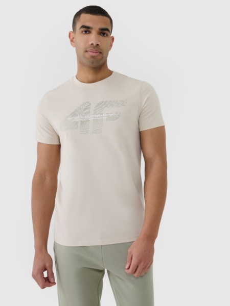 Camiseta regular estampada de hombre - beige 4FWSS25TTSHM2004 Beige