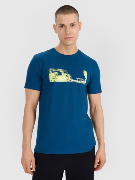 Camiseta regular de hombre con estampado - turquesa 4FWSS25TTSHM2030 turquesa