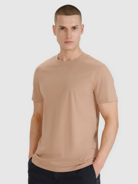 Camiseta lisa regular de hombre - beige 4FWSS25TTSHM2074 Beige