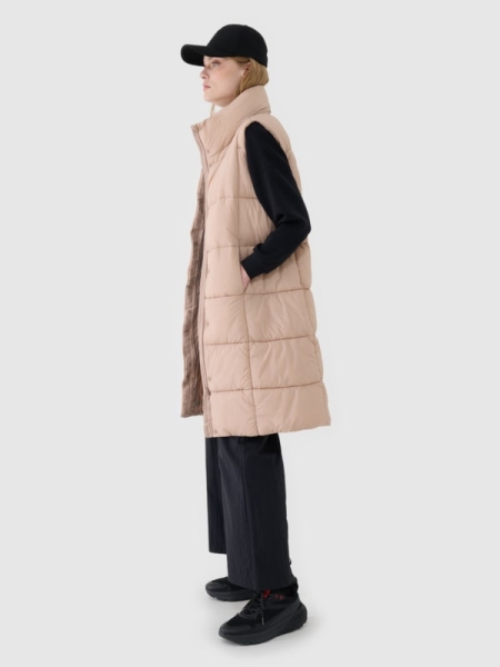 Chaleco Largo Acolchado con Relleno Sintético para Mujer - Beige - 4FWSS25TVJAF209